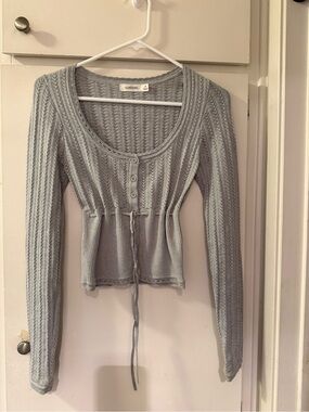 Henley Bella Elena ribbed pointelle coquette dainty long sleeve blouse